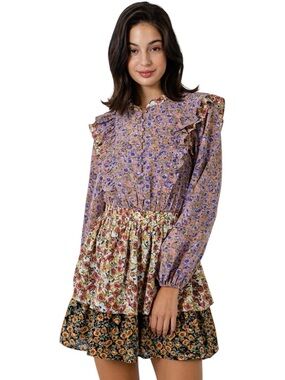 Free the Roses Floral Ruffle Mini Dress Small Cottagecore Romantic Anthropologie